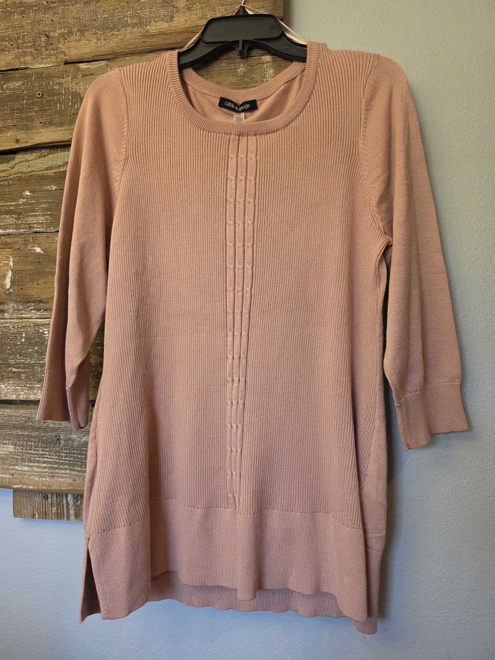 Cable & Gauge Women’s 1X Dusty Rose Tunic Sweater NWT Cable Knit 3/4 Sleeve